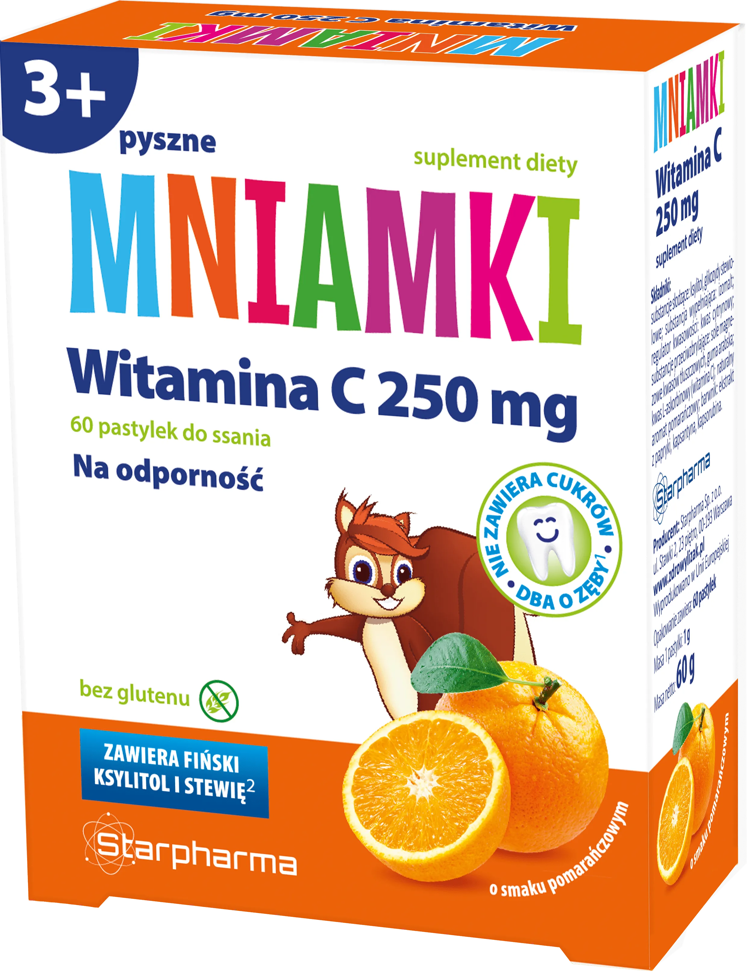 MNIAMKI witamina C 250 mg, suplement diety, 60 pastylek do ssania