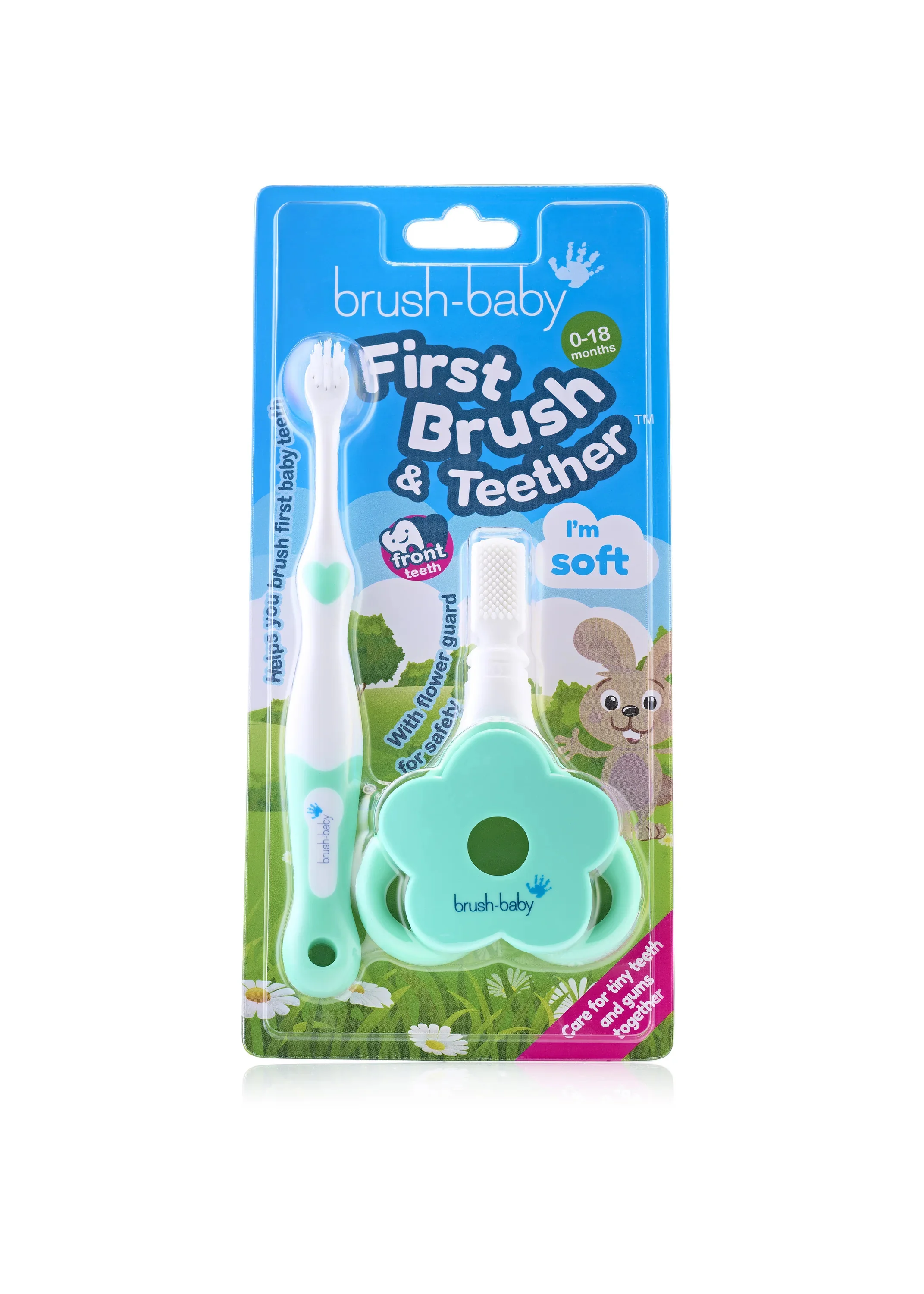 Brush-Baby FirstBrush & Teether Set zestaw na ząbkowanie dla dzieci wieku 0-18 m Mint, 2 sztuki