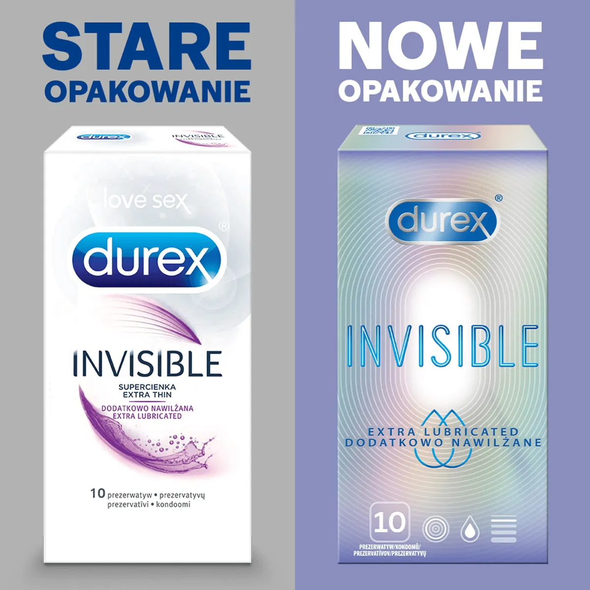 Durex Invisible, prezerwatywy extra nawilżane, 10 sztuk 