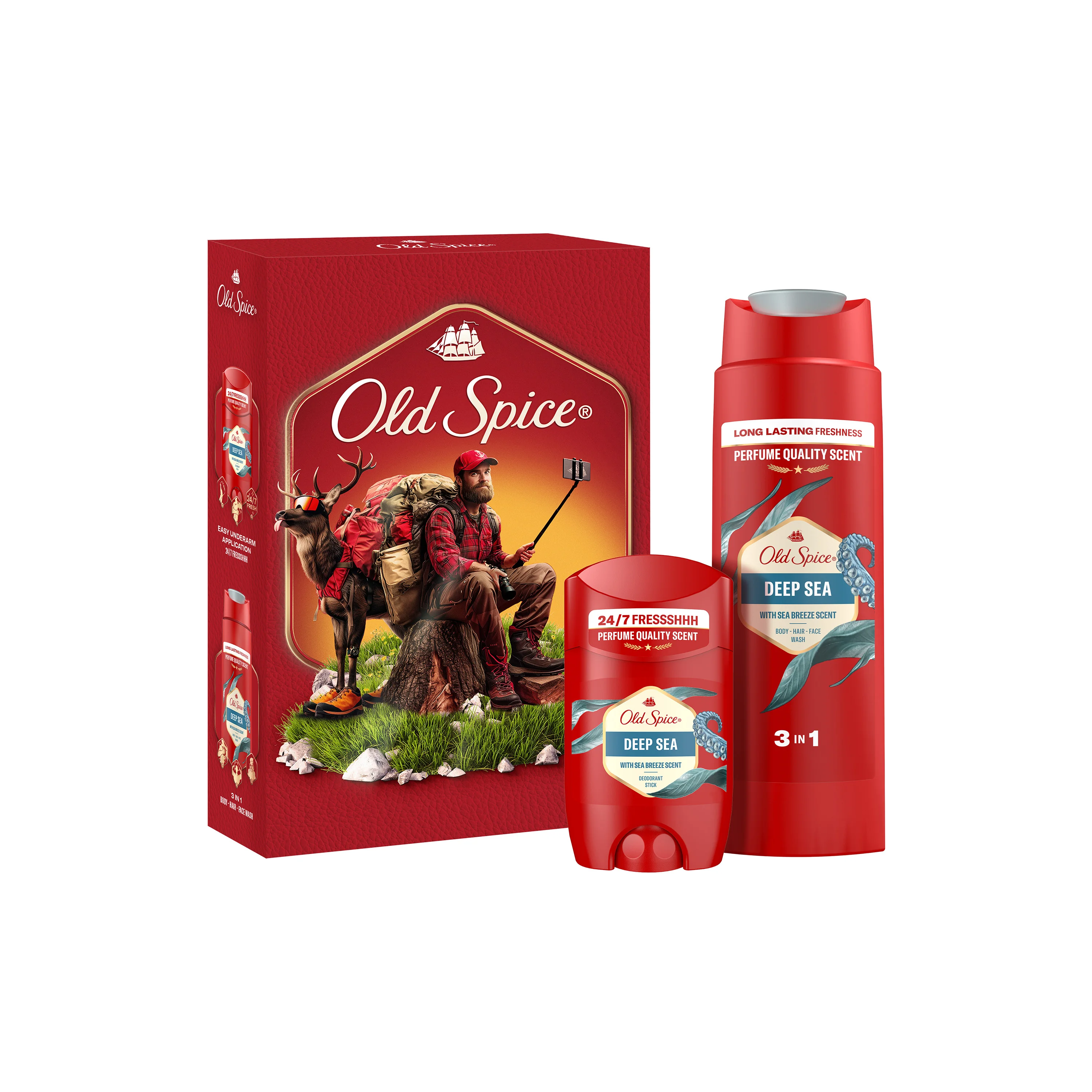 Old Spice Deep Sea Outdoor Explorer Xmass Zestaw dezodorant w sztyfcie, 50 ml + żel pod prysznic, 250 ml