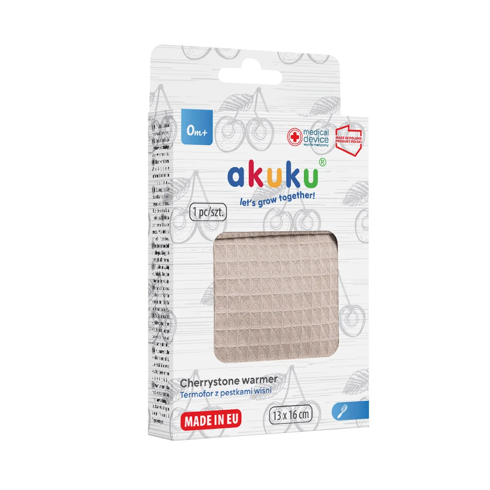 Akuku beżowy termofor z pestkami wiśni 13 x 16 cm, 1 sztuka