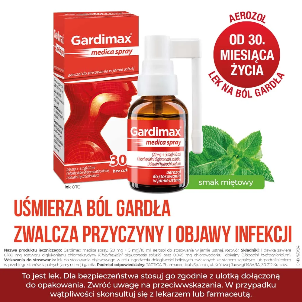 Gardimax Medica Spray (20 mg + 5 mg)/10 ml, aerozol do stosowania w jamie ustnej, 30 ml