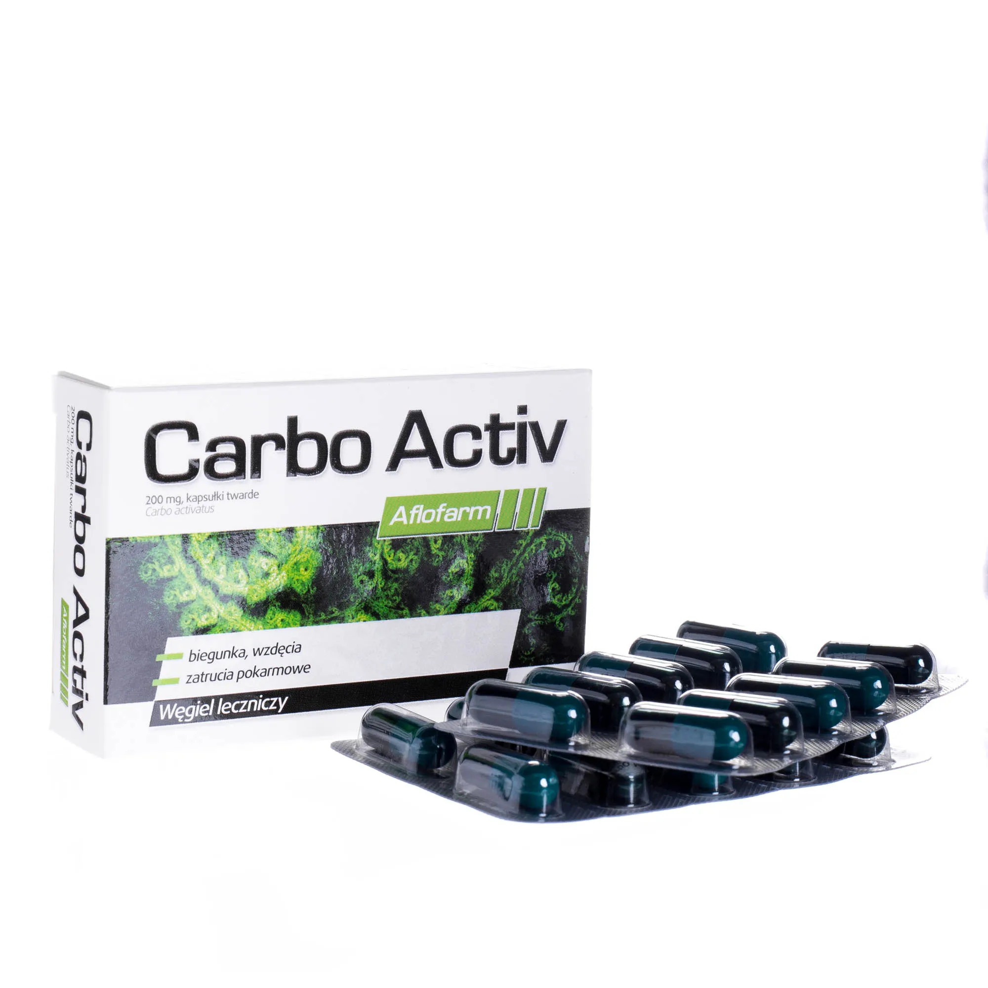 Carbo Activ - węgiel leczniczy stosowany przy problemach układu pokarmowego, 20 kapsułek twardych