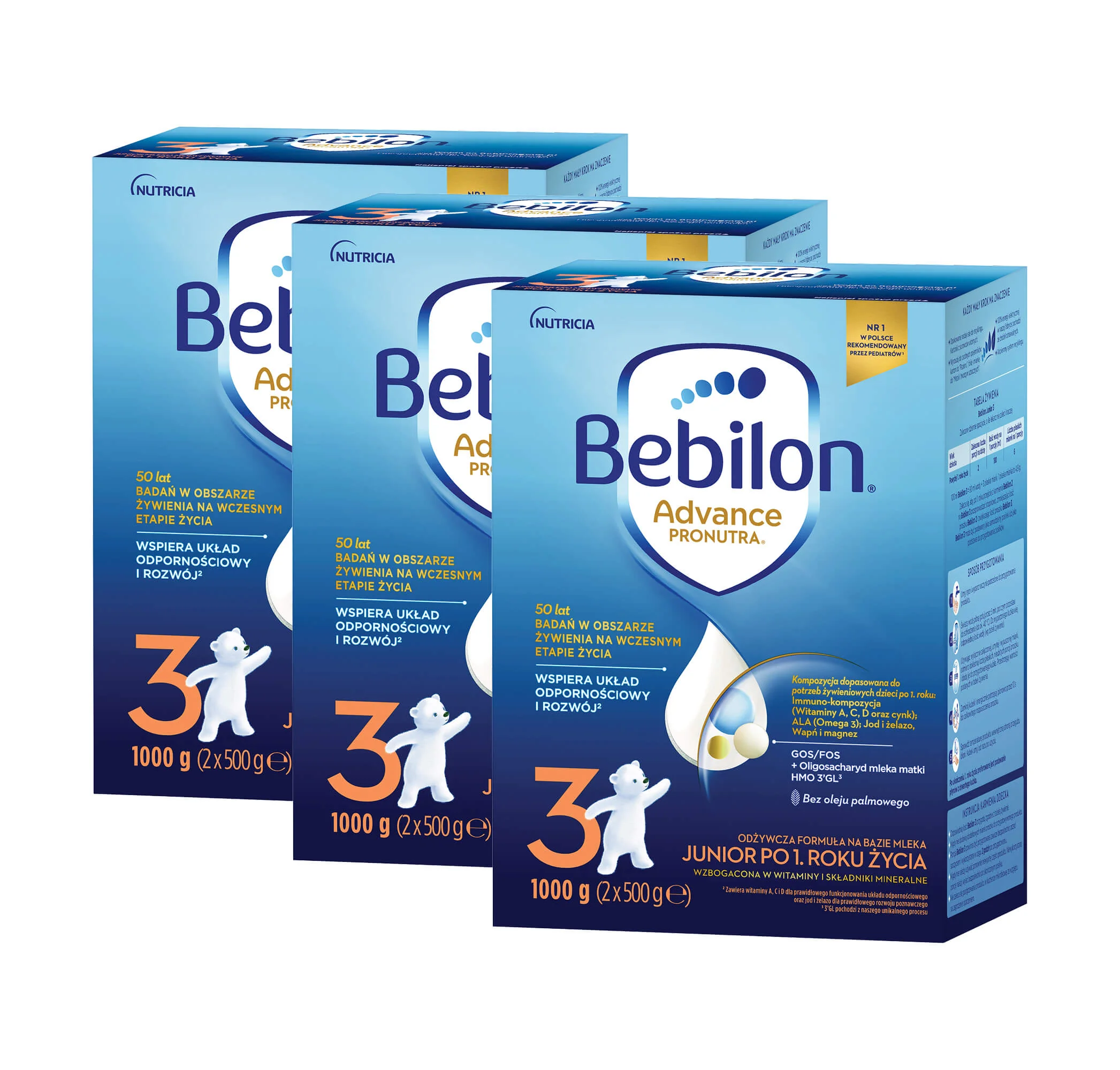 Bebilon 3 Advance Pronutra Junior mleko modyfikowane po 1. roku życia,  3 x 1000 g