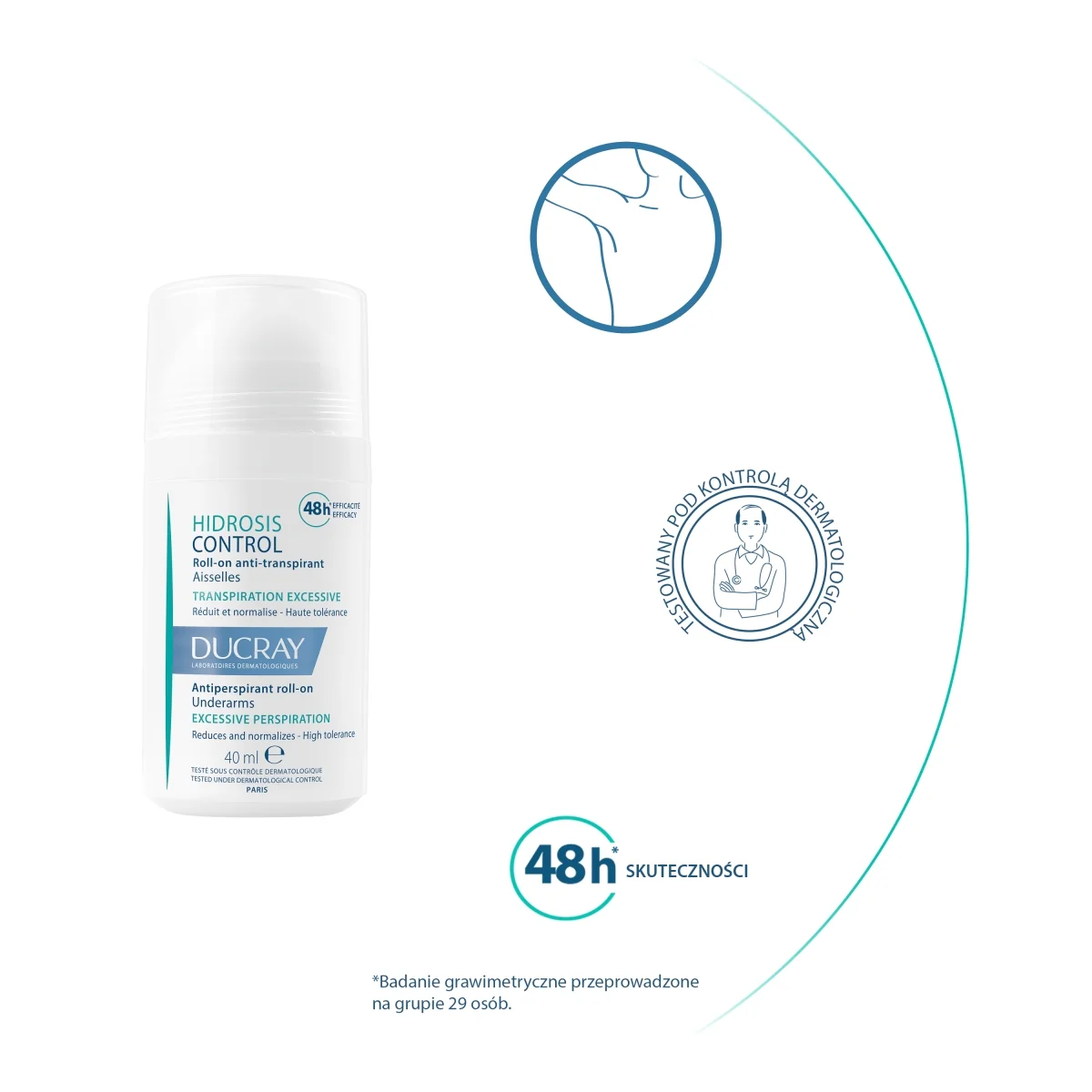 Ducray Hidrosis Control antyperspirant w kulce 48h, 40 ml