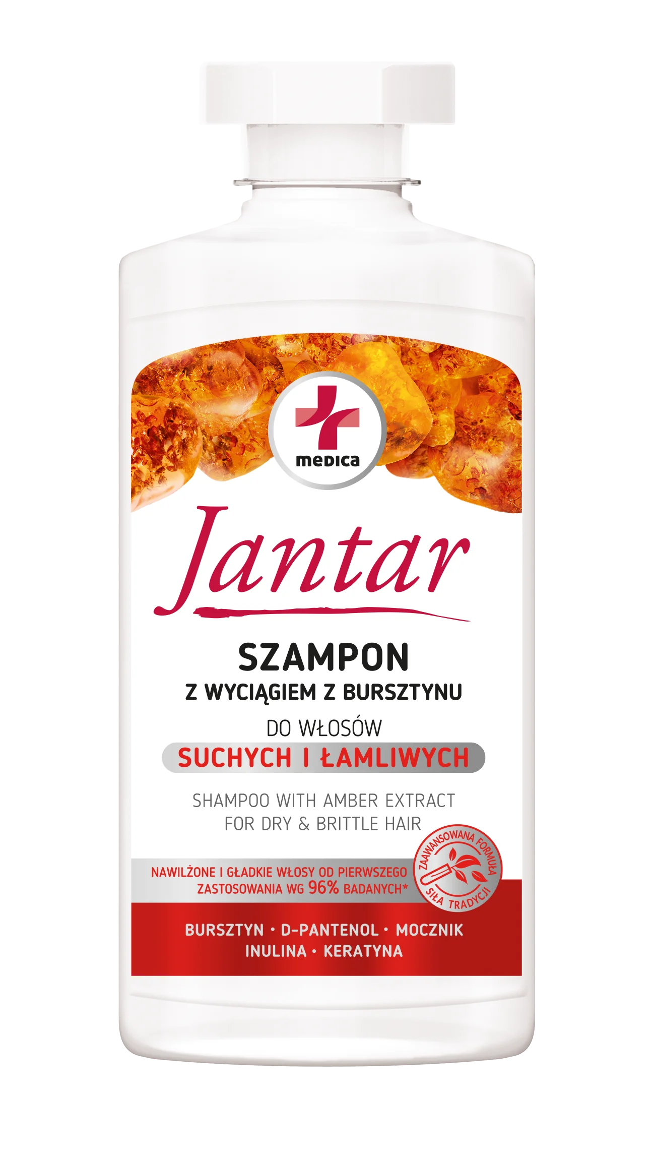 Jantar szampon z wyciągiem z bursztynu do włosów suchych i łamliwych, 330 ml