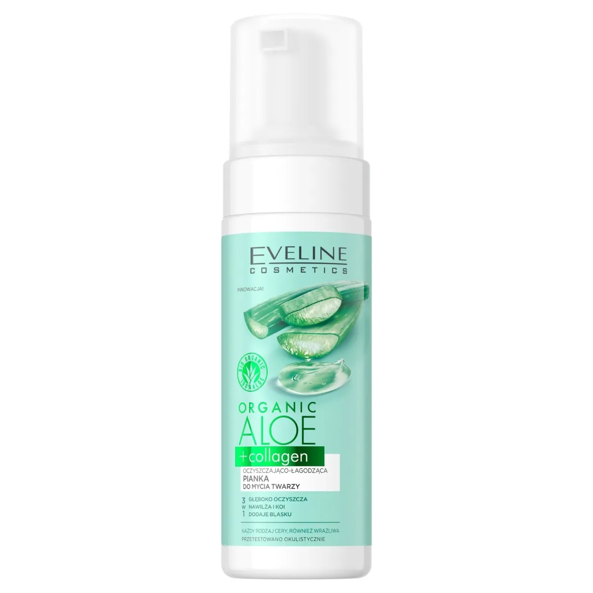 Eveline Cosmetics Organic Aloe + Collagen oczyszczająco-łagodząca pianka do mycia twarzy, 150 ml