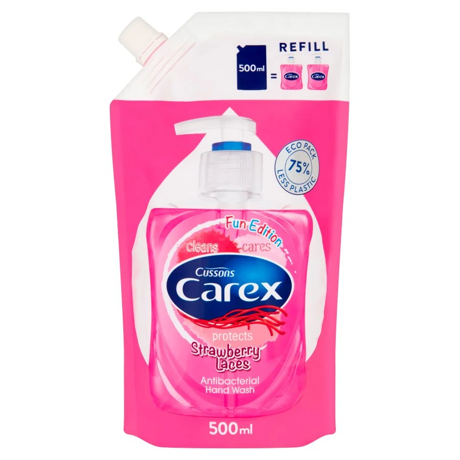 Carex Fun Edition Strawberry Laces zapas mydła w płynie o zapachu żelek truskawkowych, 500 ml