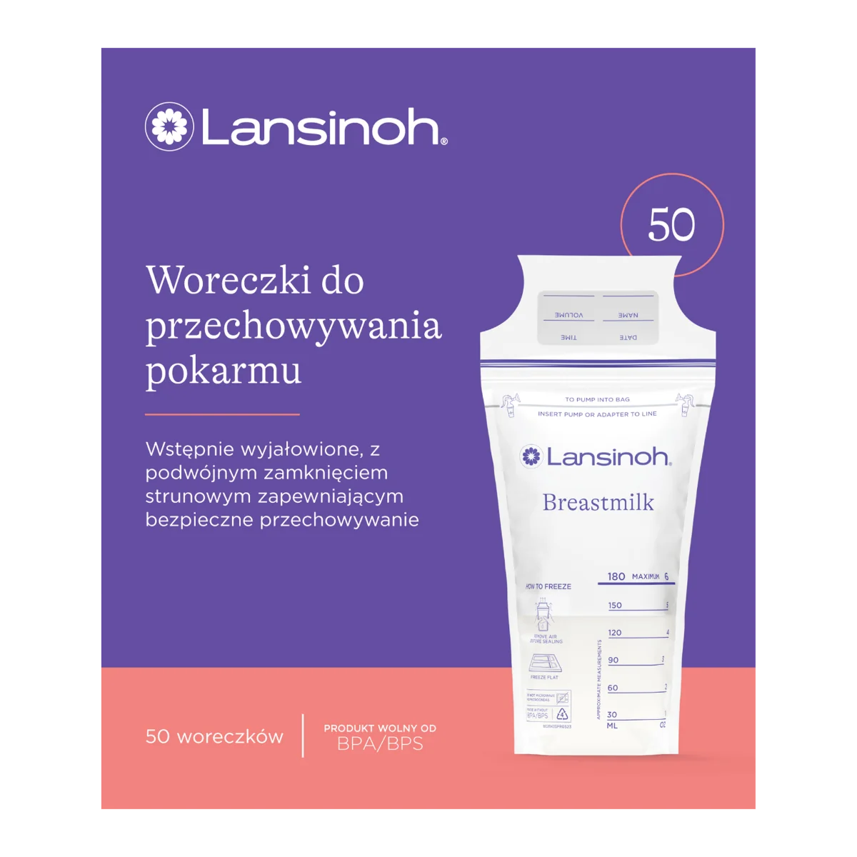 Lansinoh woreczki do przechowywania pokarmu, 50 szt.