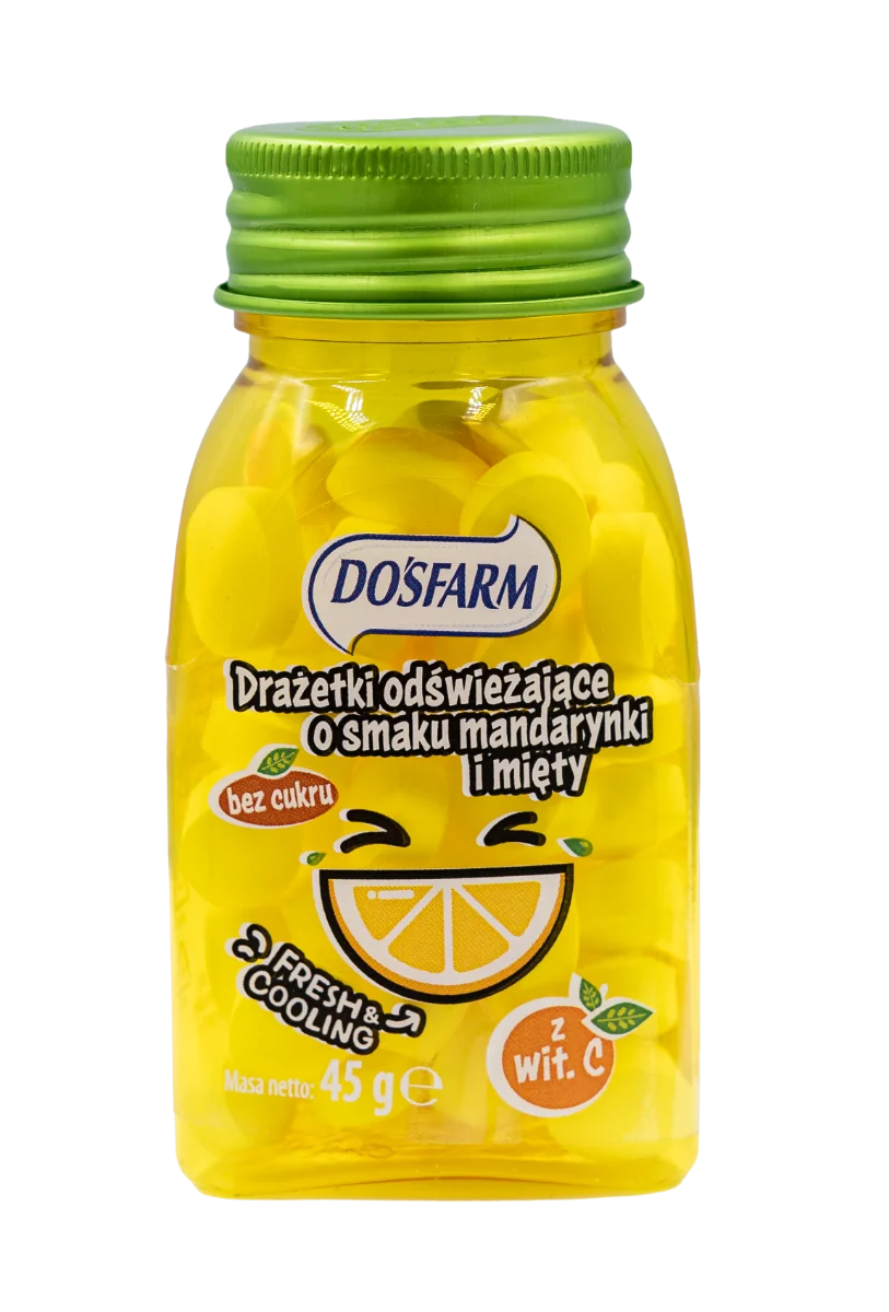 Dosfarm drażetki odświeżające o smaku mandarynki i mięty z witaminą C, 45 g