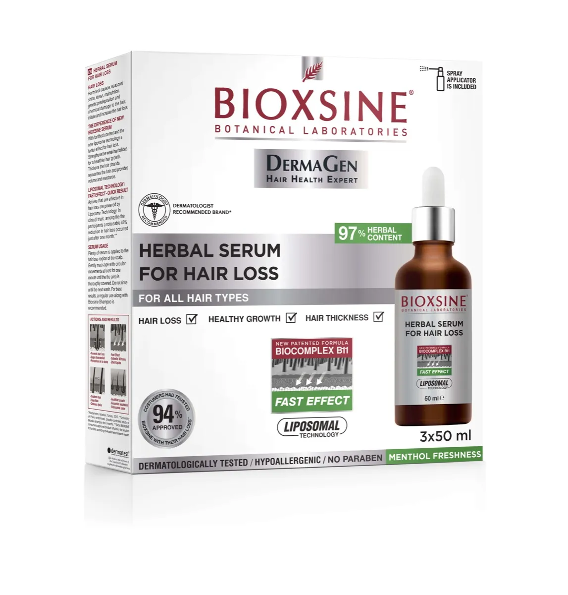 Bioxsine DermaGen Serum przeciw wypadaniu włosów, 3 x 50 ml