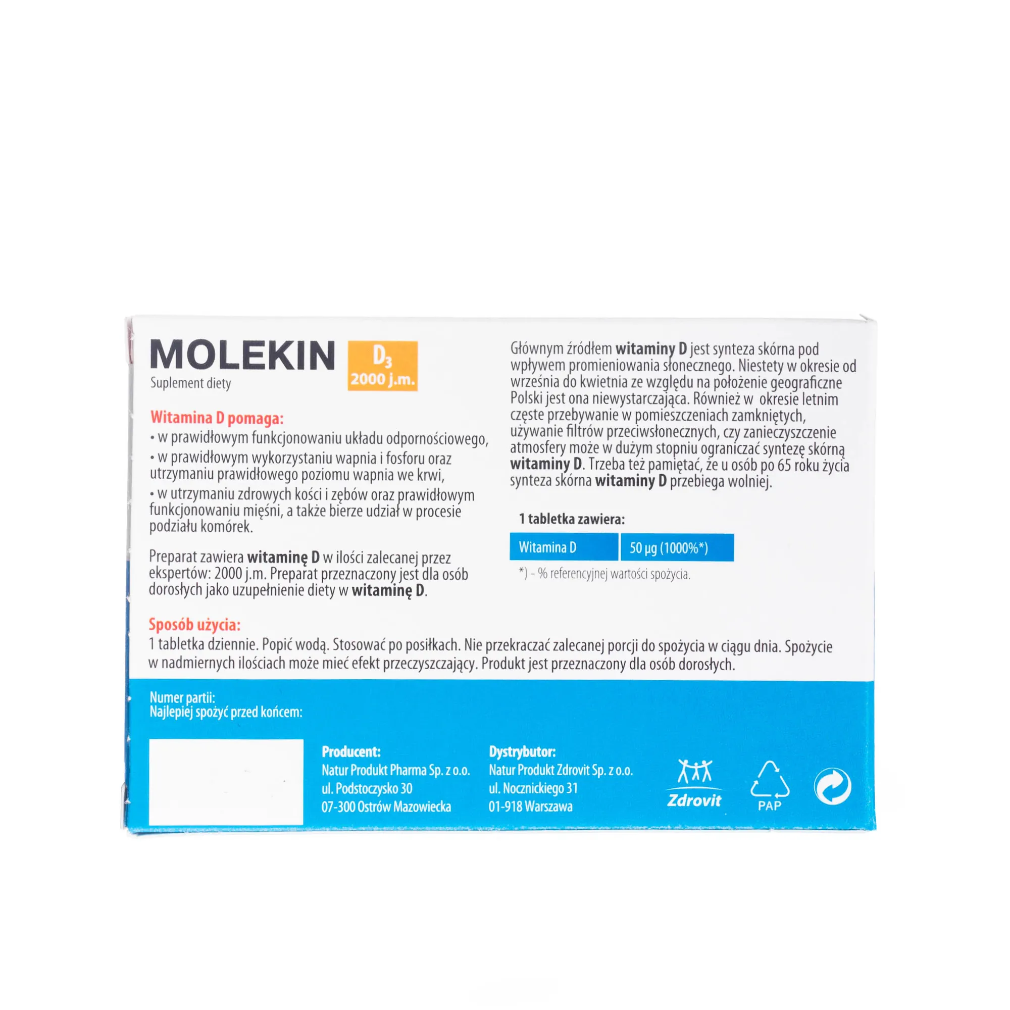 Molekin D3 2000 j.m, suplement diety, 60 tabletek powlekanych 