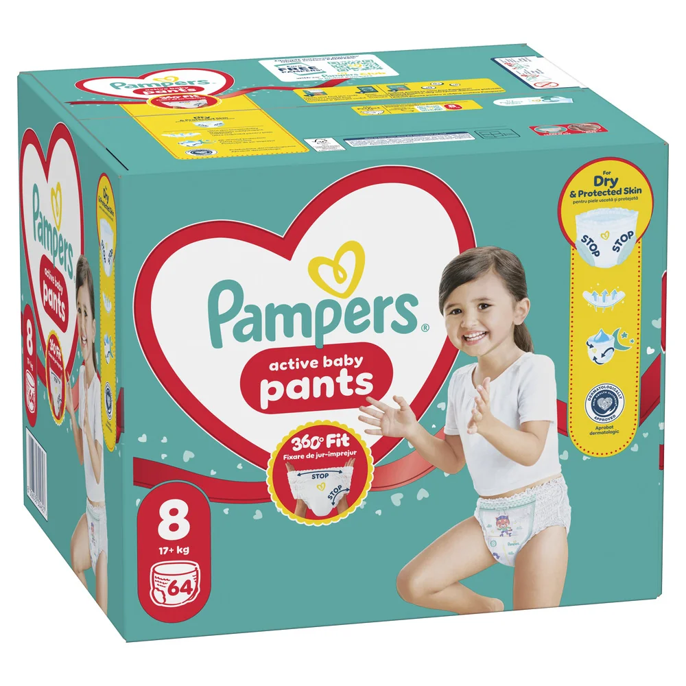 Pampers Active Baby Pants 8 pieluchomajtki, rozmiar 8, 17+ kg, 64 sztuki