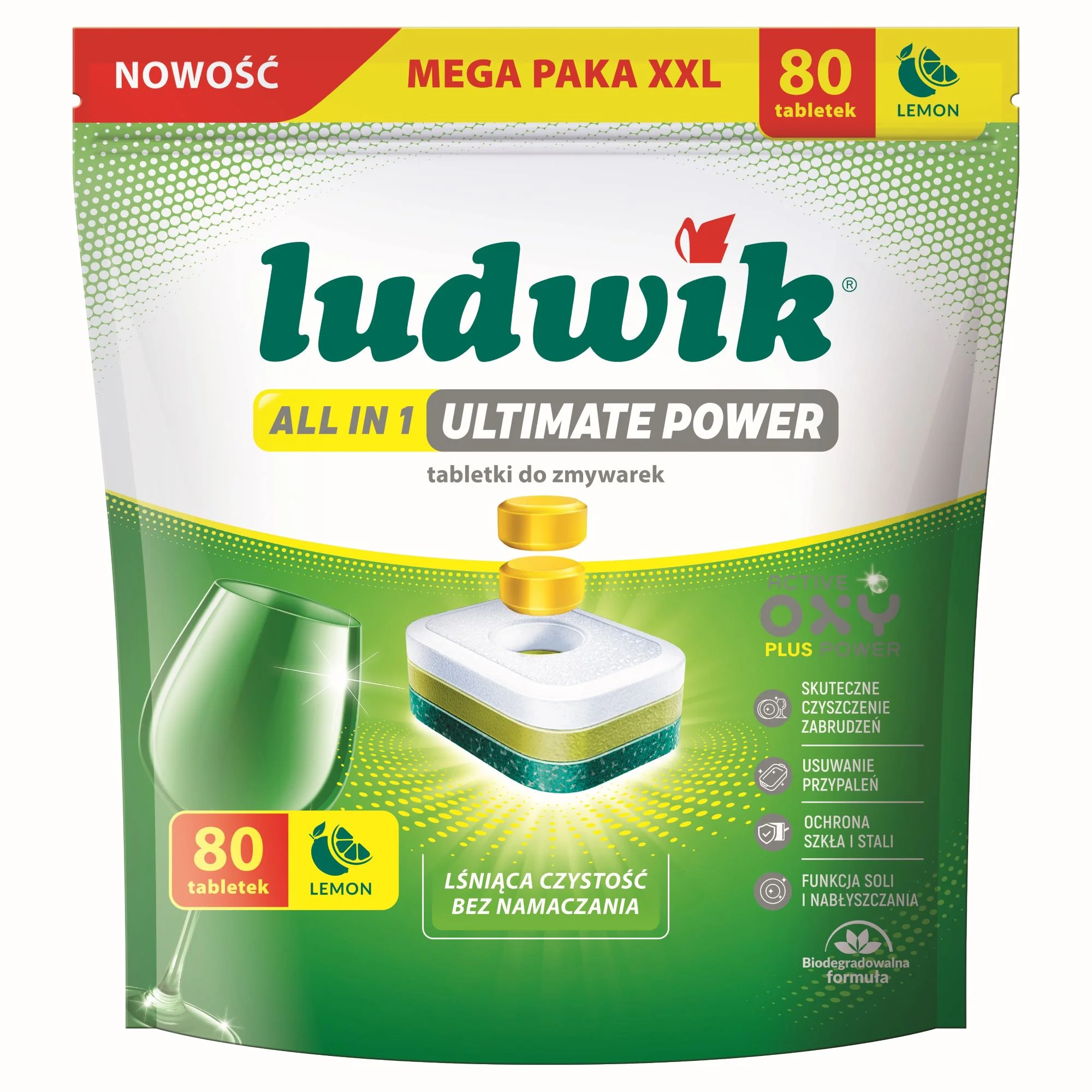 Ludwik All in 1 Ultimate Power tabletki do zmywarek, lemon, 80 sztuk