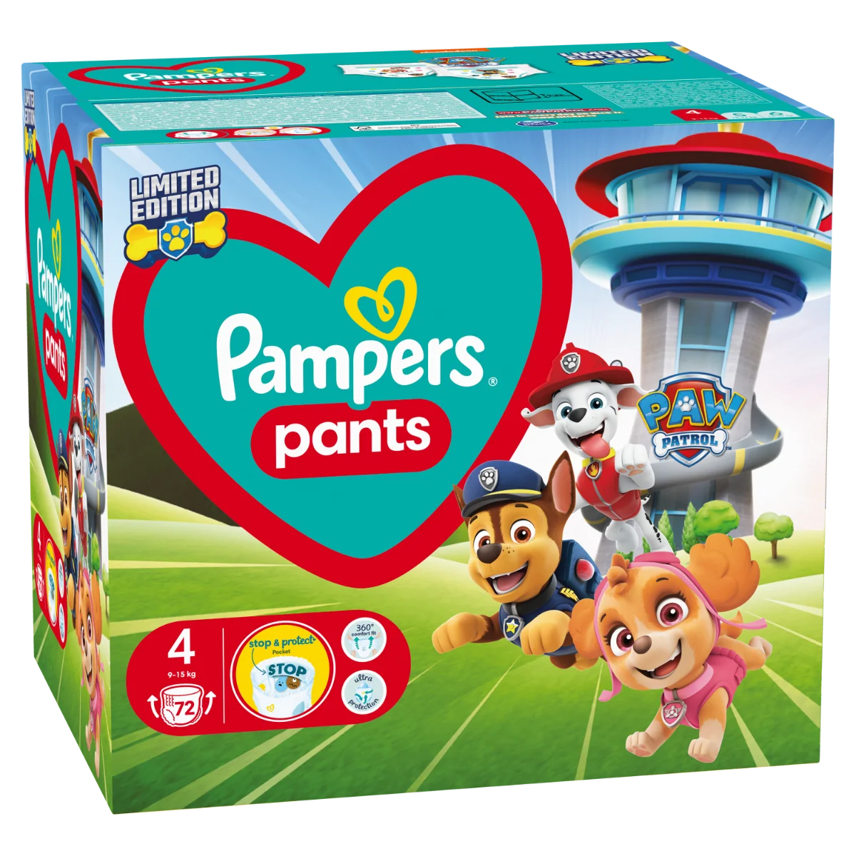 Pampers Pants Paw Patrol pieluchomajtki rozmiar 4 9-15 kg, 72 szt.