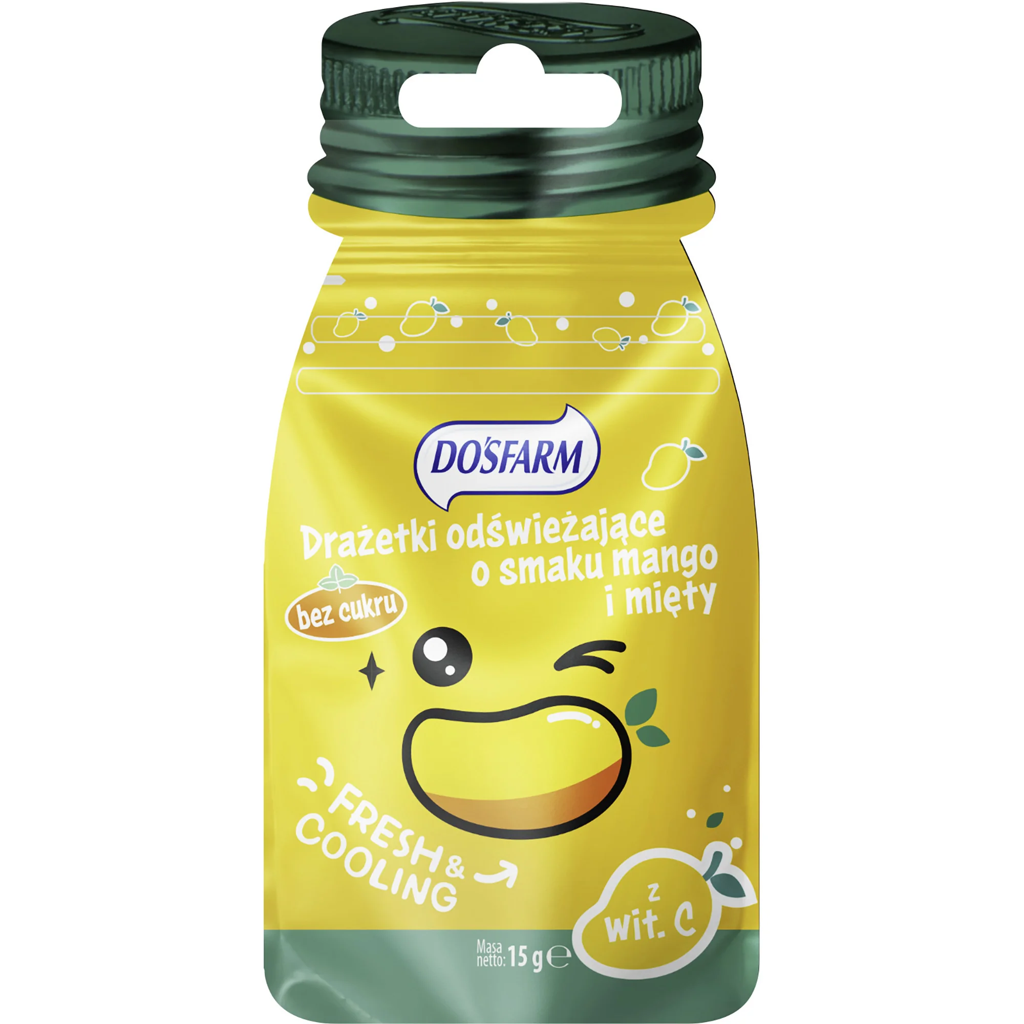 Dosfarm drażetki odświeżające o smaku mango i mięty z witamina C, 15 g