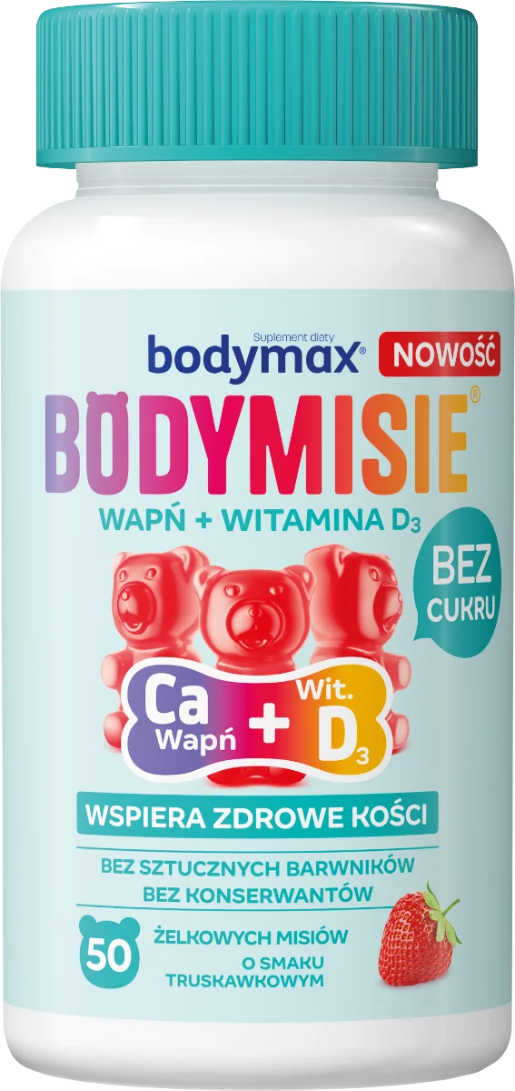 Bodymax Bodymisie Wapń + Witamina D3 smak truskawkowy, 50 sztuk