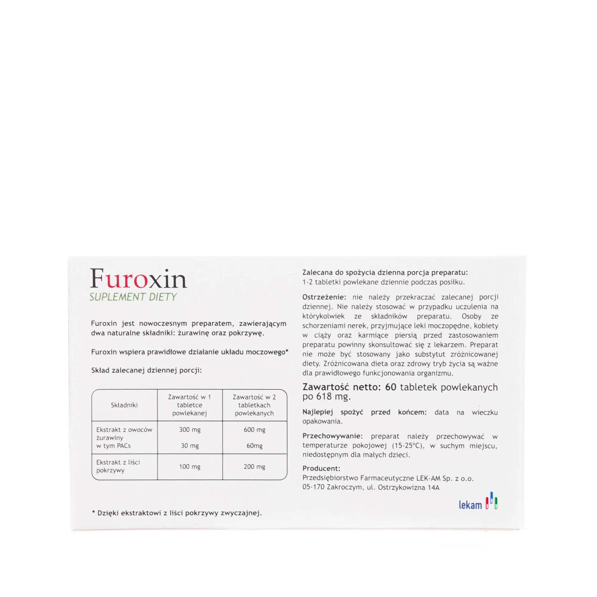 Furoxin, suplement diety wspierający układ moczowy, 60 tabletek powlekanych 