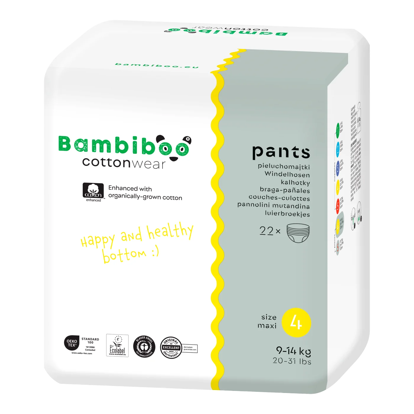 Bambiboo COTTONWEAR jednorazowe pieluchomajtki z bawełną organiczną rozmiar 4, 22 szt.