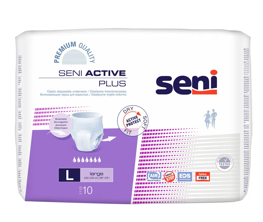 Seni Active Plus, elastyczne majtki chłonne, large 100-135 cm, 10 sztuk