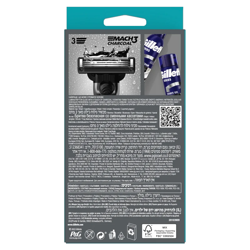 Gillette Mach3 Charcoal Maszynka do golenia z 2 wymiennymi ostrzami dla mężczyzn, 1 szt.