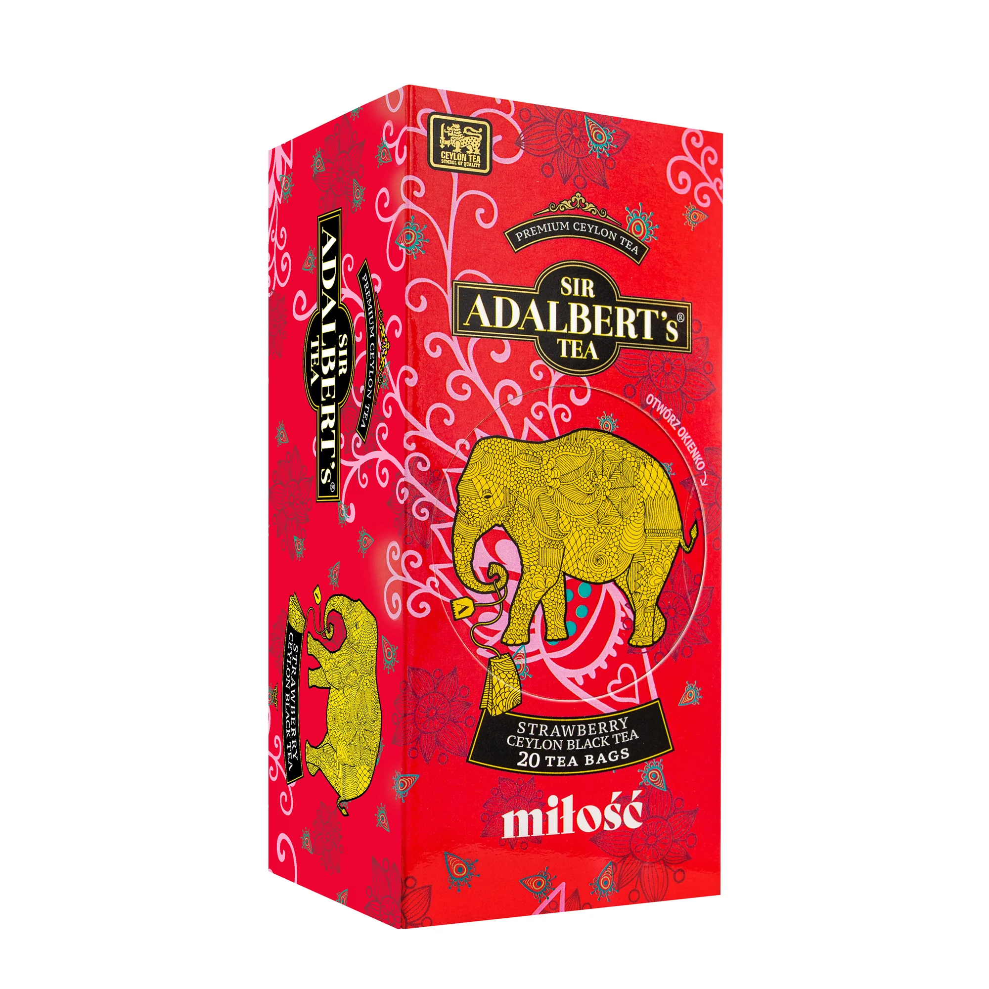 Sir Adalbert's Tea czarna herbata w saszetkach Strawberry MIŁOŚĆ, 20 x 2 g