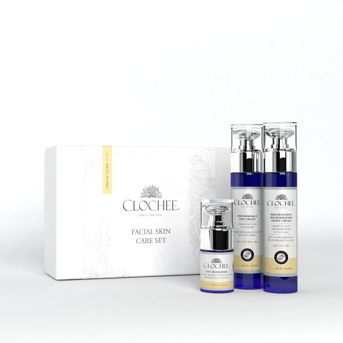 Zestaw Clochee Anti-Age kosmetyków przeciwzmarszczkowych 50 ml + 50 ml + 15 ml