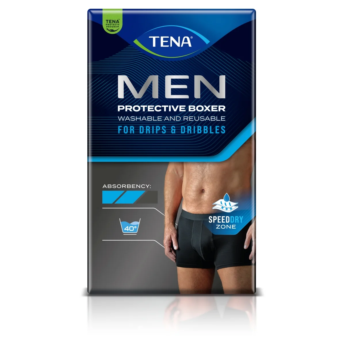 TENA Men Protective Boxer wielorazowe bokserki ochronne Black XL, 1 sztuka