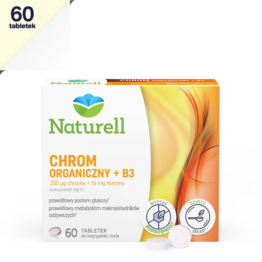 Naturell Chrom Organiczny + B3, suplement diety, 60 tabletek do ssania