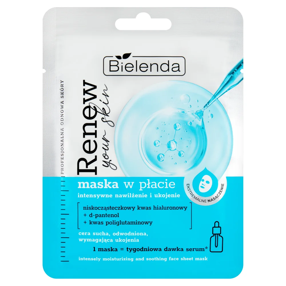 Bielenda Renew Your Skin maska w płacie intensywne nawilżenie i ukojenie, 1 sztuka