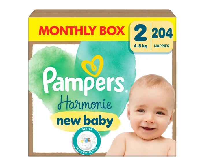 Pampers Harmonie Baby Pieluszki, rozmiar 2 (4kg-8kg), 204 sztuki