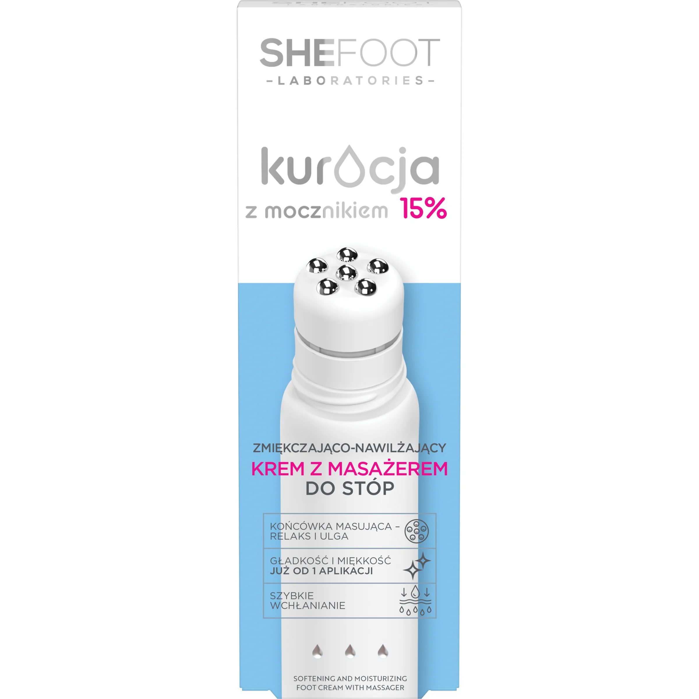 SheFoot Kuracja z Mocznikiem zmiękczająco-nawilżający krem z masażerem do stóp, 50 ml