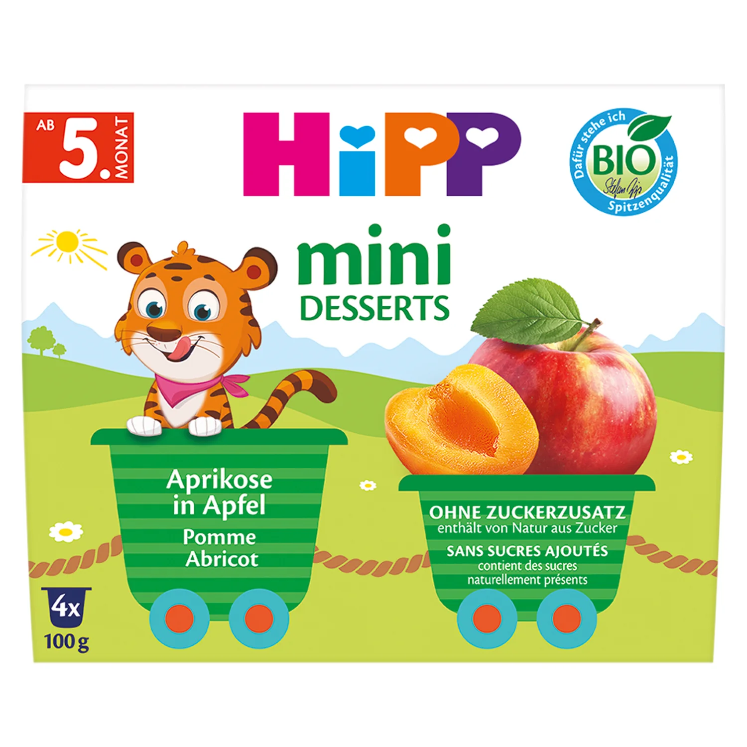 HIPP Mini deserek jabłka-morele BIO, 4 x 100 g