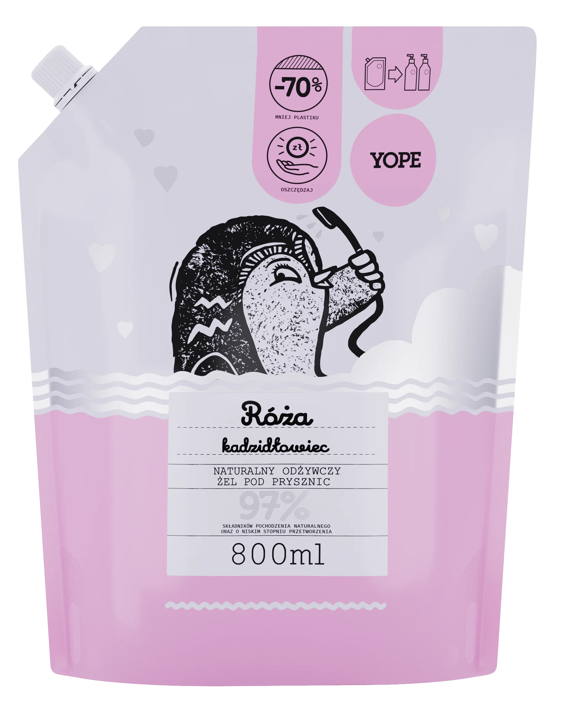 YOPE Róża i Kadzidłowiec Refill, Żel pod prysznic, 800 ml