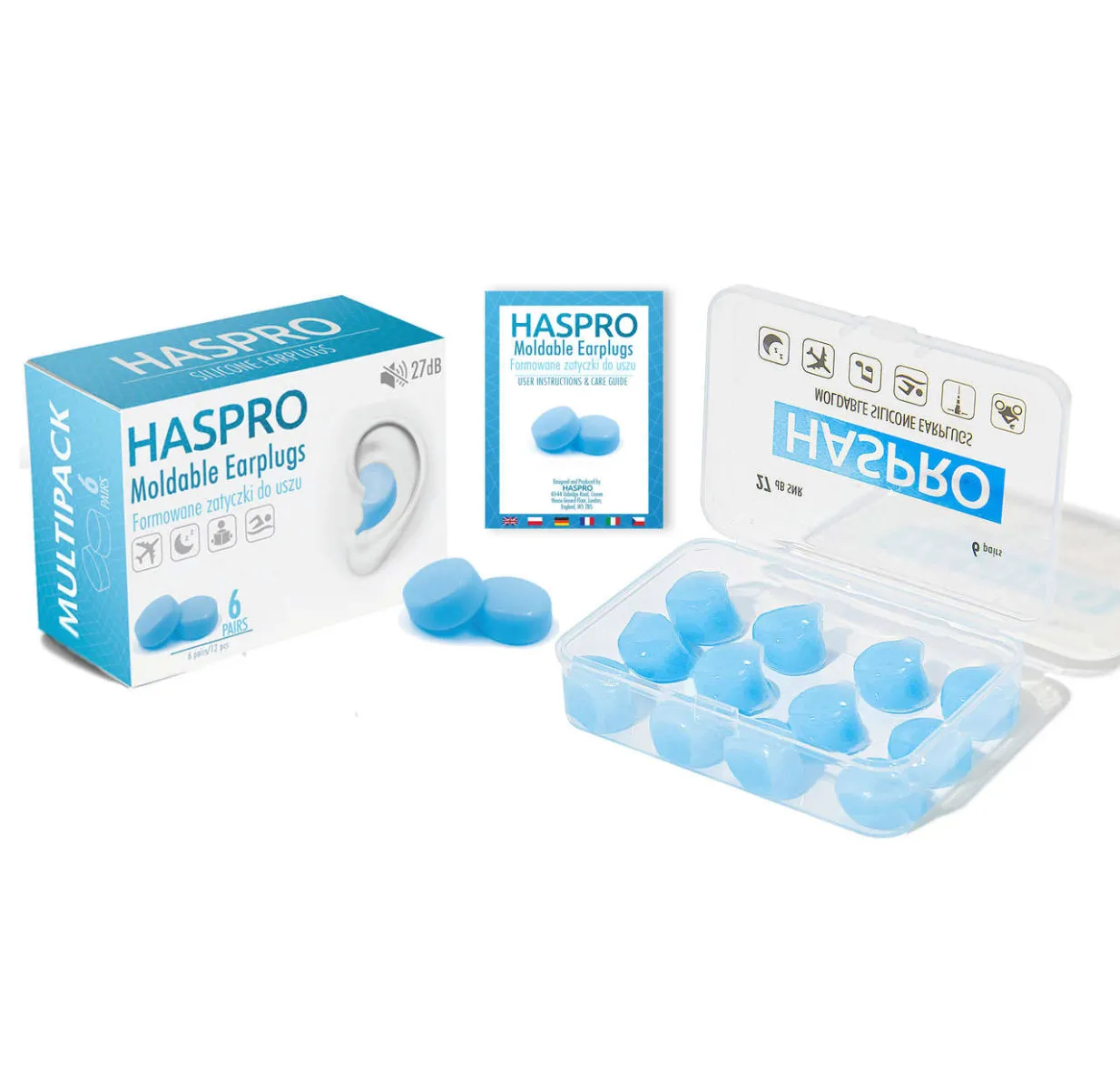 Haspro Mold 6P, formowane zatyczki do uszu, kolor niebieski, 6 par