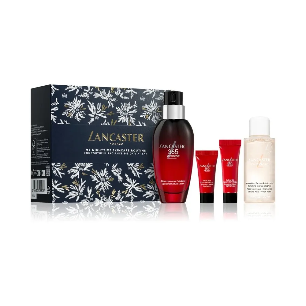 Lancaster My Nightime Skincare Routine Zestaw odświeżający ekspresowy płyn oczyszczający, 30ml + serum komórkowe 365, 50ml + serum komórkowe pod oczy, 5ml + krem komórkowy do twarzy na noc, 7ml