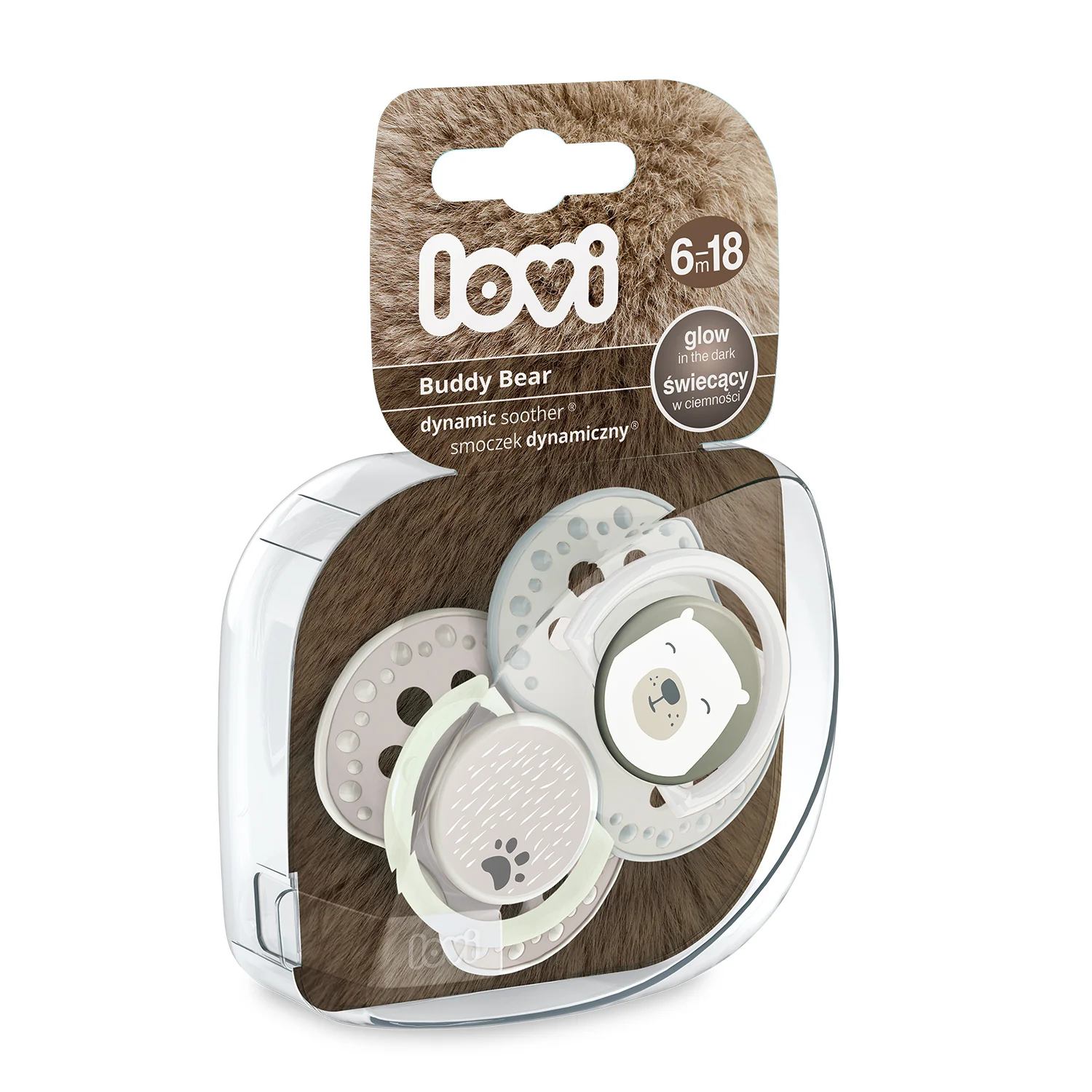 Lovi dynamiczny smoczek uspokajający Buddy Bear 6-18 m 22/865, 2 szt.