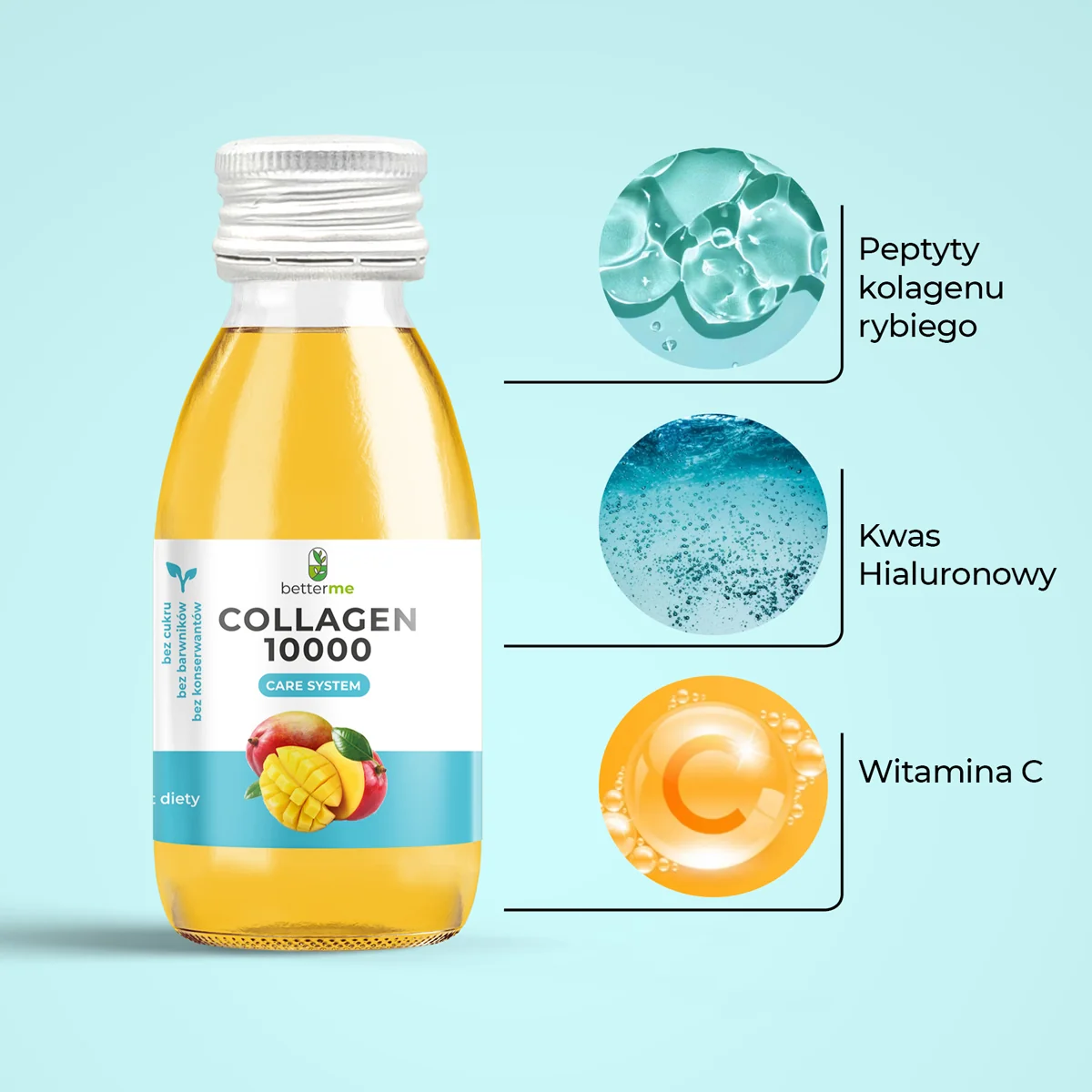 BetterMe Collagen 10000 Care System shot o smaku mango, 30 sztuk x 60 ml