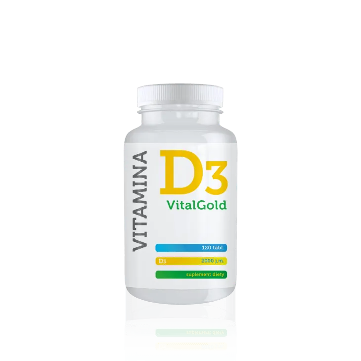 Vital Gold Vitamina D3 2000 IU, suplement diety, 120 kapsułek. Data ważności 28.02.2023