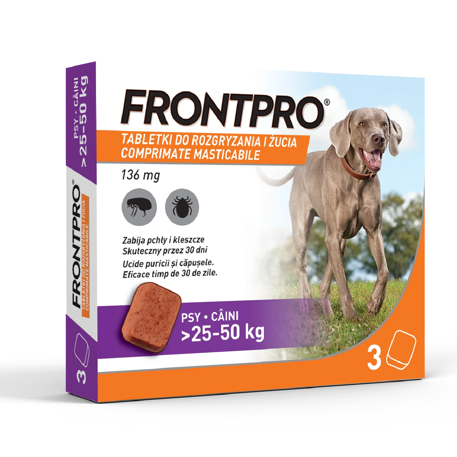 Frontpro 136 mg tabletki do rozgryzania i żucia dla psów (>25,0-50,0 kg), 3 sztuki