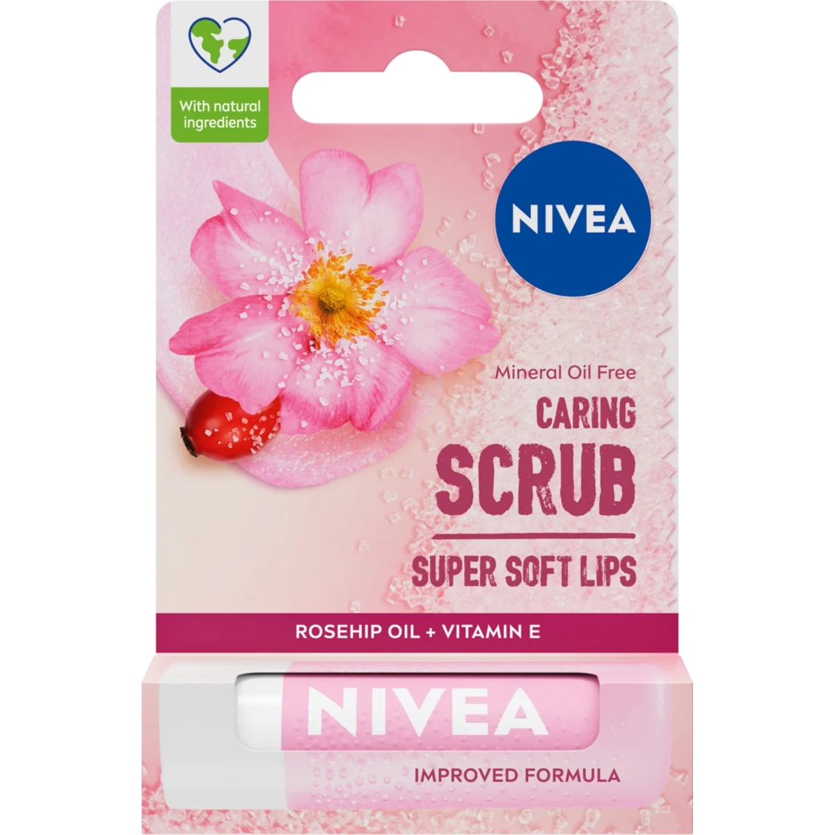 Nivea Caring Scrub peeling do ust Dzika Róża, 4,8 g