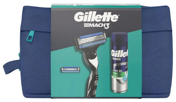 Gillette Zestaw podarunkowy: maszynka Mach3 + 1 ostrze + żel Series 200 ml + kosmetyczka Gillette Zestaw podarunkowy: maszynka Mach3 + 1 ostrze + żel Series 200 ml + kosmetyczka