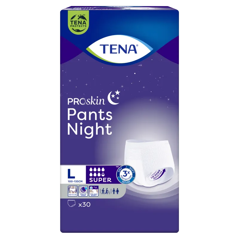 Tena Pants Proskin Super Night, large 110-135 cm, majtki chłonne na noc, 30 sztuk