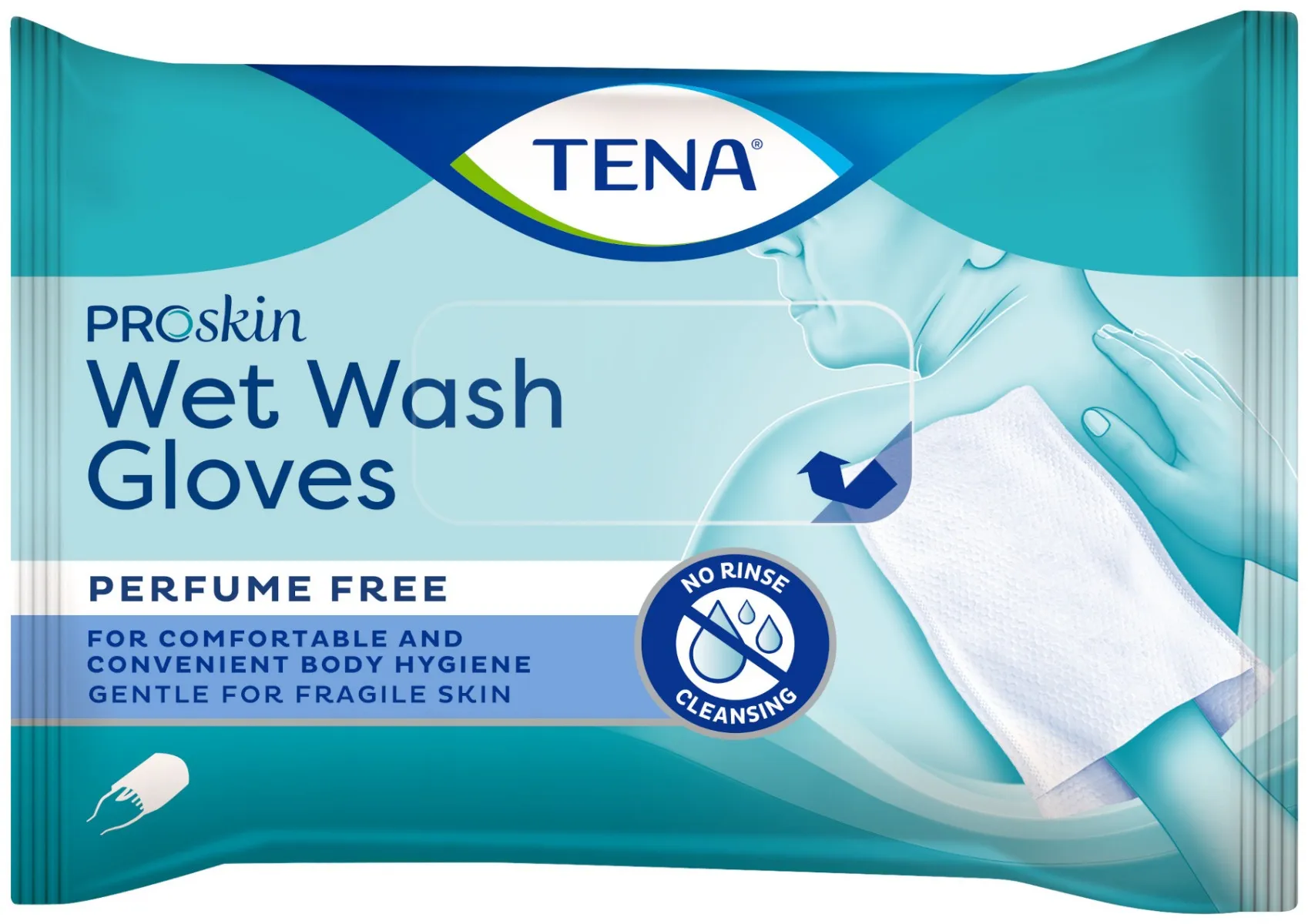 Tena ProSkin Wet Wash Gloves, nawilżane myjki, 8 sztuk