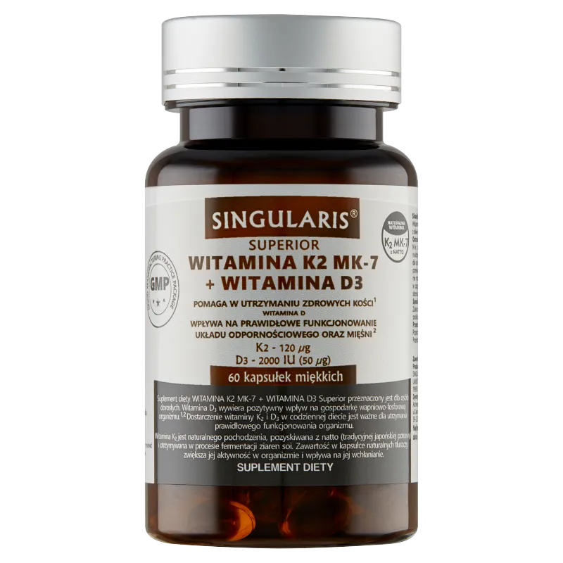 Singularis Superior Witamina K2 MK-7 + D3 2000 IU, suplement diety, 60 kapsułek