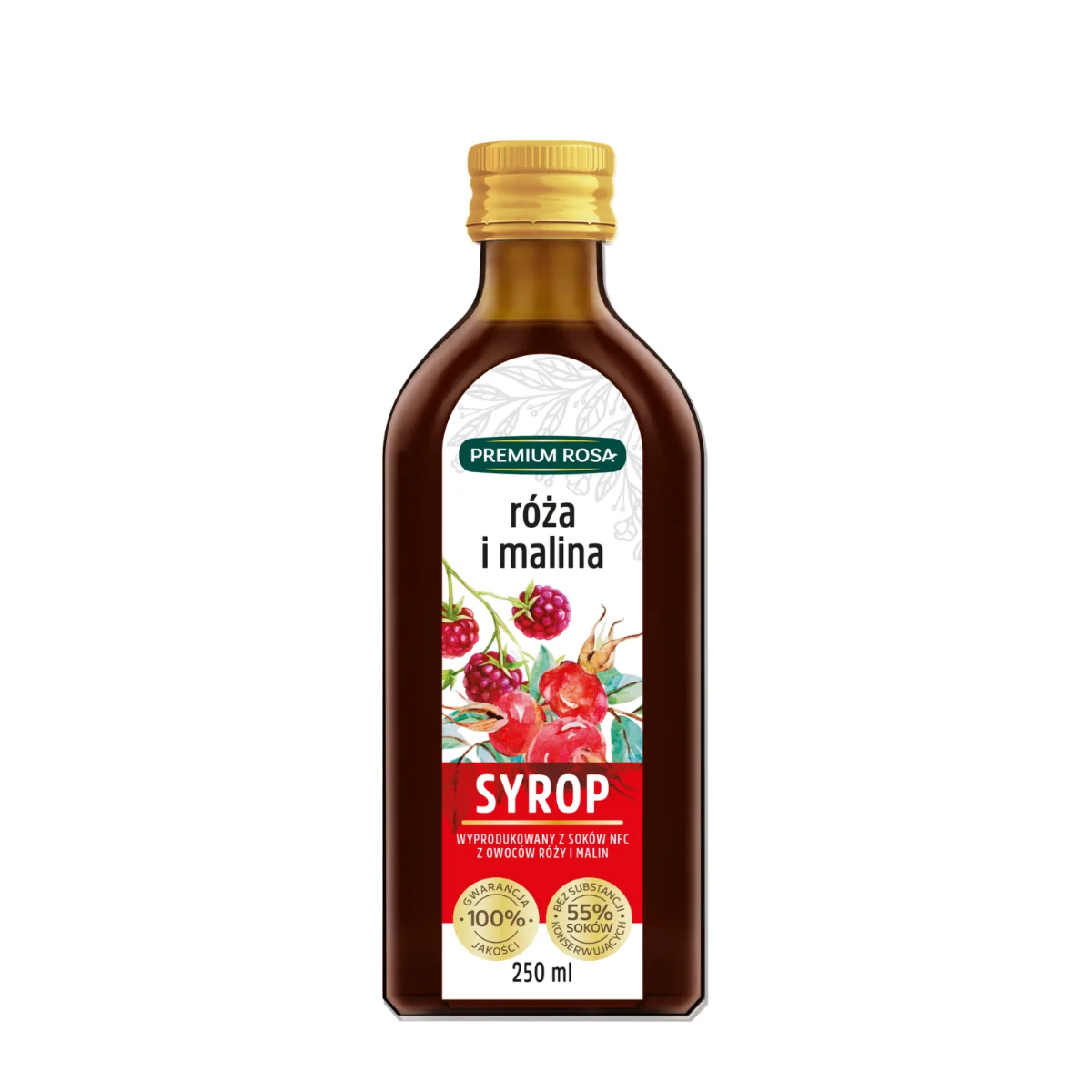 Premium Rosa syrop z róży i malin, 250 ml