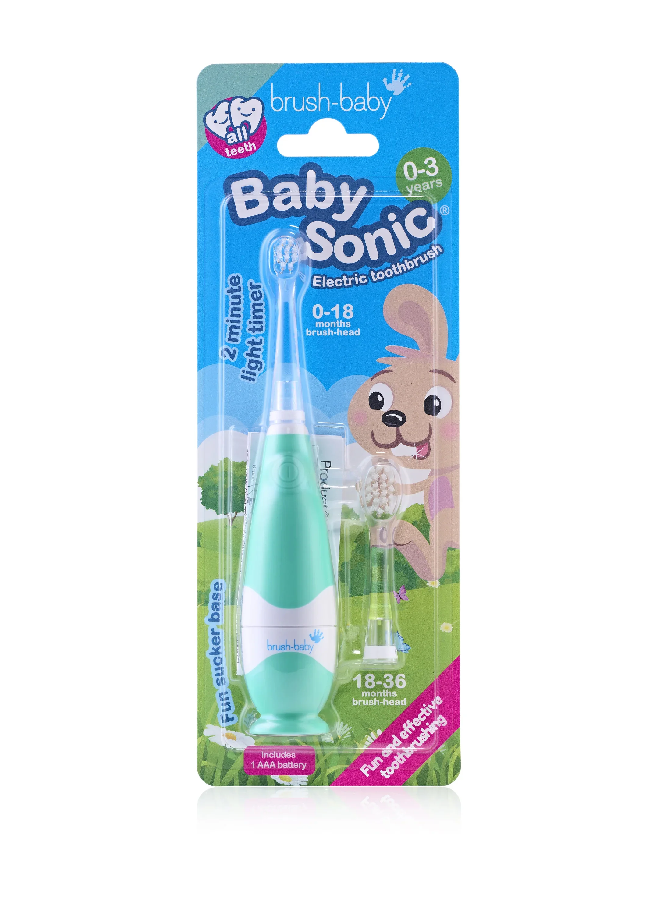 Brush-Baby BabySonic szczoteczka soniczna dla dzieci w wieku 0-3 lat Mint, 1 sztuka