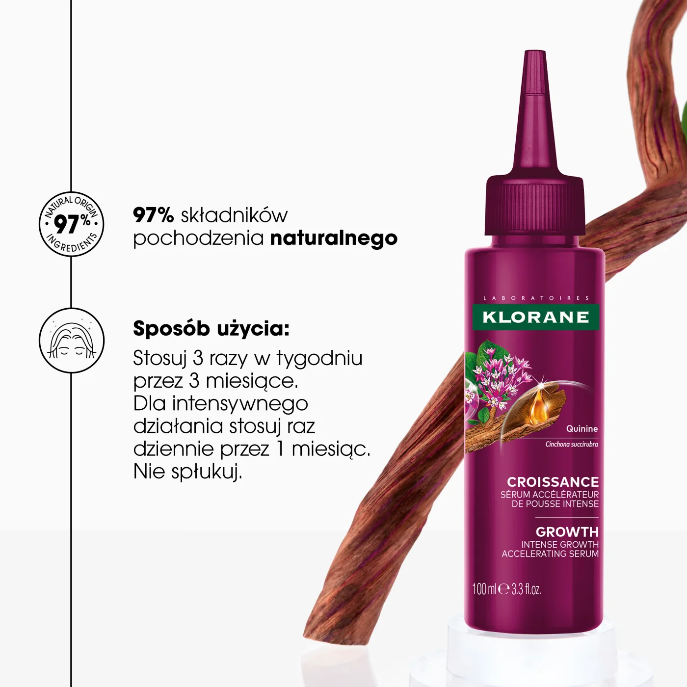 Klorane Wzrost serum intensywnie przyspieszające wzrost włosów, 100 ml