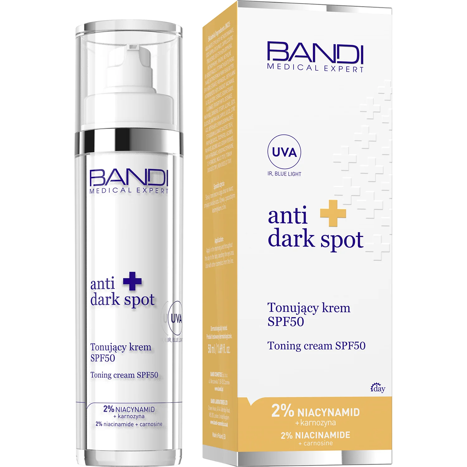 BANDI Anti Dark Spot ochronny krem do twarzy tonujący SPF 50, 50 ml