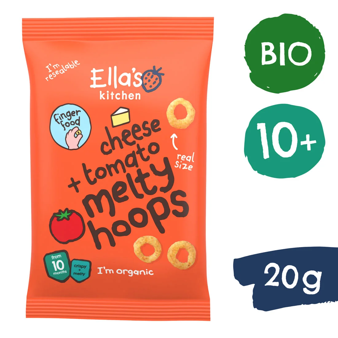 Ella's Kitchen BIO chrupiące krążki z serem i pomidorami, 20 g